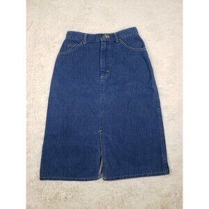 Vintage Lee 80s 90s Women's Jean Skirt High Waist Size 9 Front Split Blue Denim